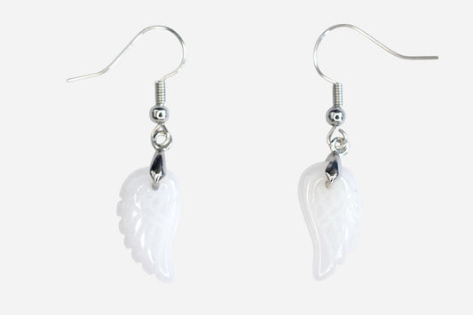 White Jade Small Angel Wing Natural Gemstone Earrings with Pouch - Mystic Gems