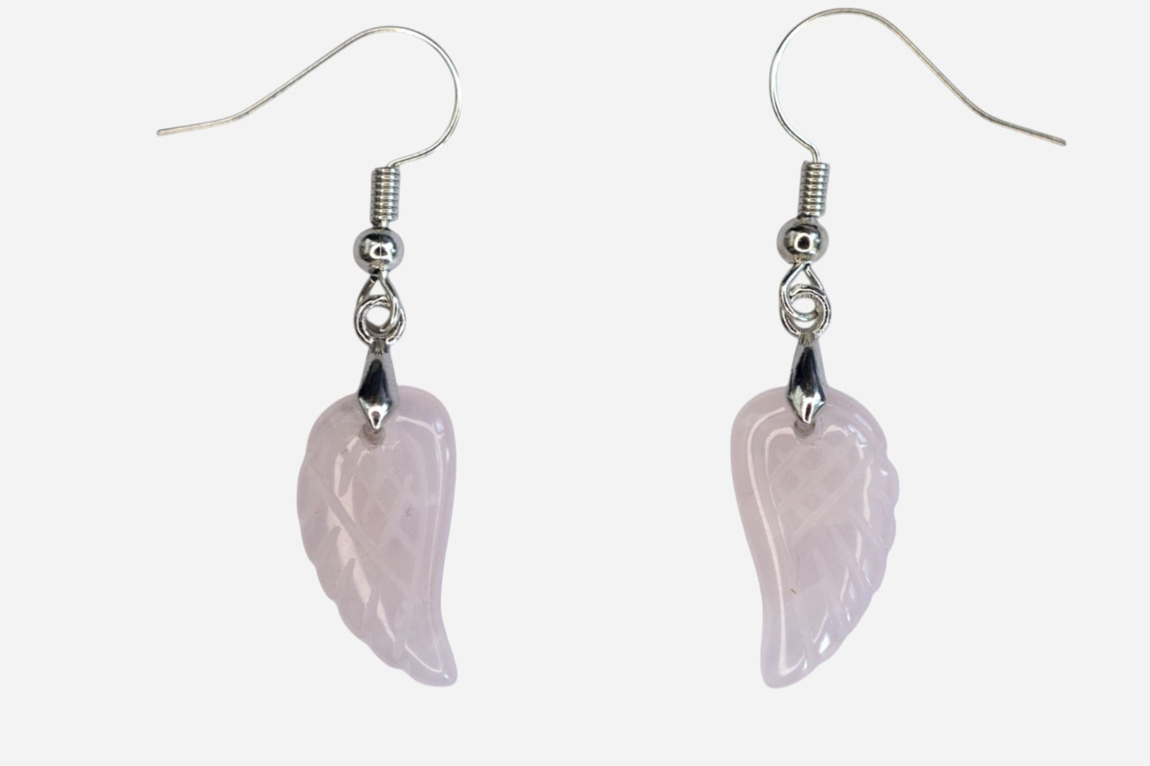 Rose Quartz Small Angel Wing Natural Gemstone Earrings with Pouch - Mystic Gems