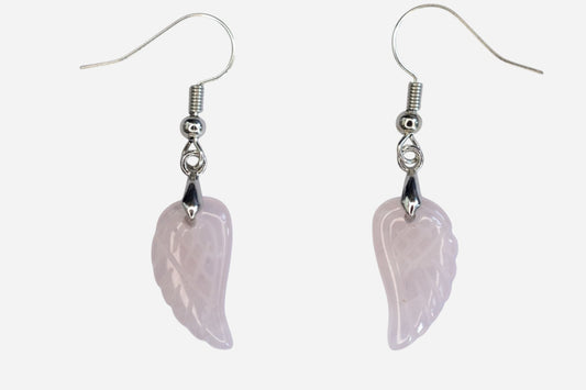 Rose Quartz Small Angel Wing Natural Gemstone Earrings with Pouch - Mystic Gems
