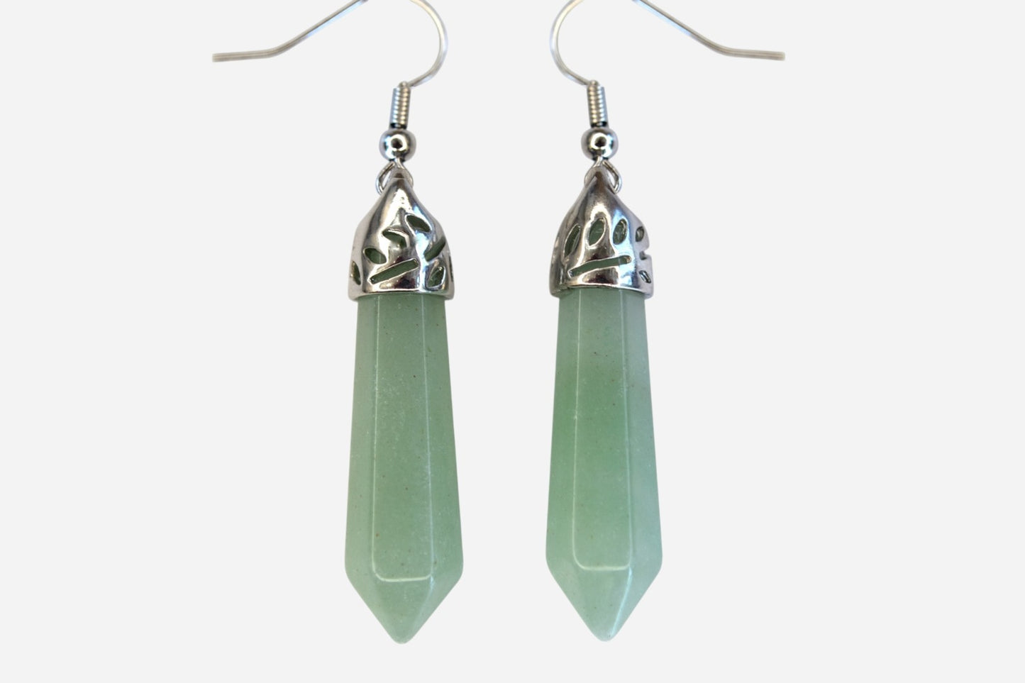 Green Aventurine Earrings Hexagonal Shape Natural Gemstone Silver Plated Chakra Reiki