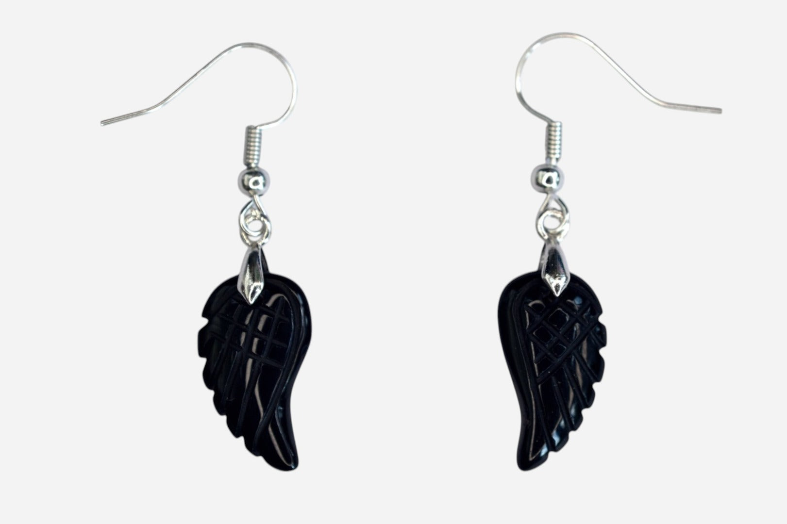 Black Onyx Small Angel Wing Natural Gemstone Earrings with Pouch - Mystic Gems