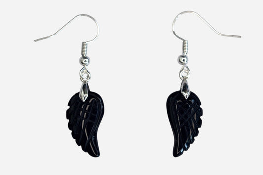 Black Onyx Small Angel Wing Natural Gemstone Earrings with Pouch - Mystic Gems