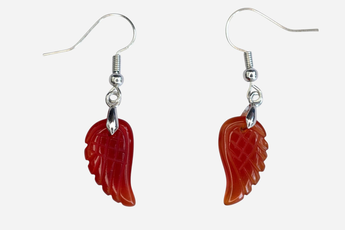 Red Agate Small Angel Wing Natural Gemstone Earrings with Pouch - Mystic Gems