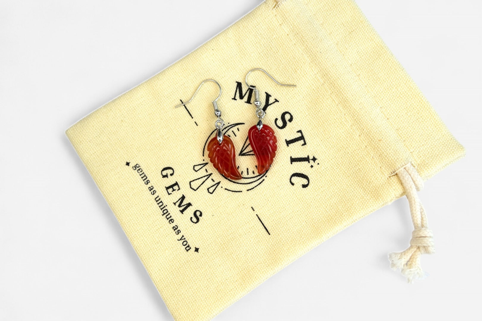 Red Agate Small Angel Wing Natural Gemstone Earrings with Pouch - Mystic Gems