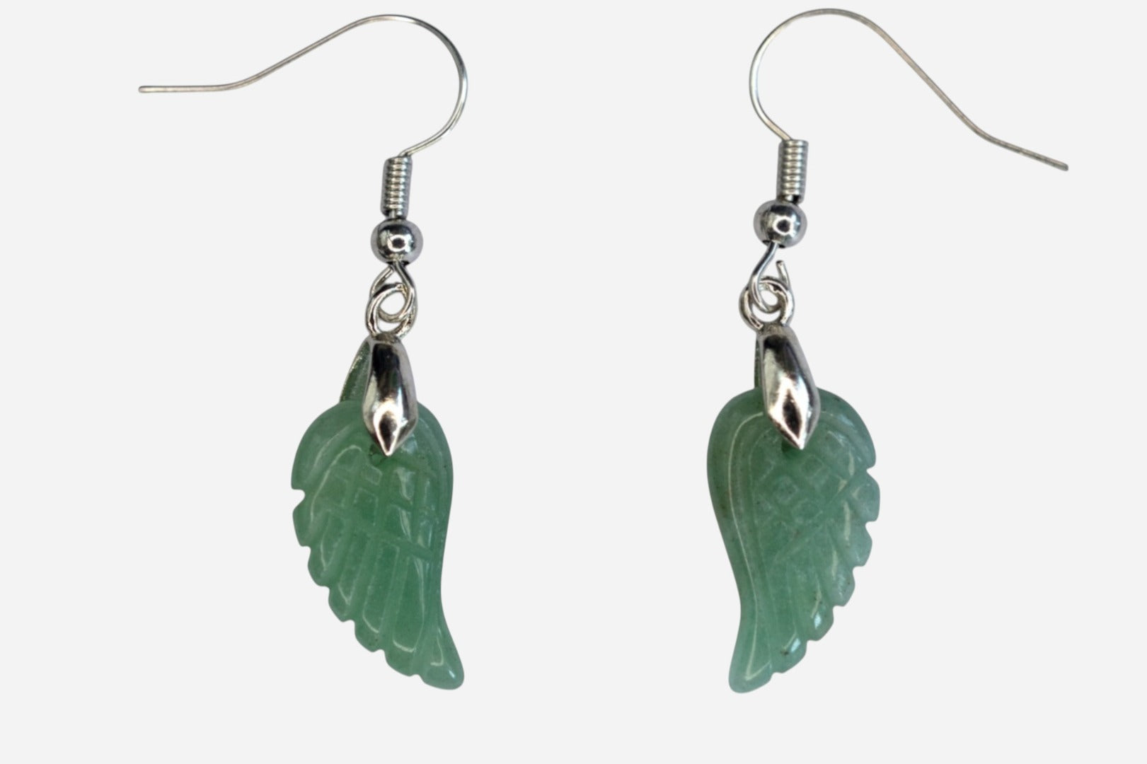 Green Aventurine Small Angel Wing Natural Gemstone Earrings with Pouch - Mystic Gems