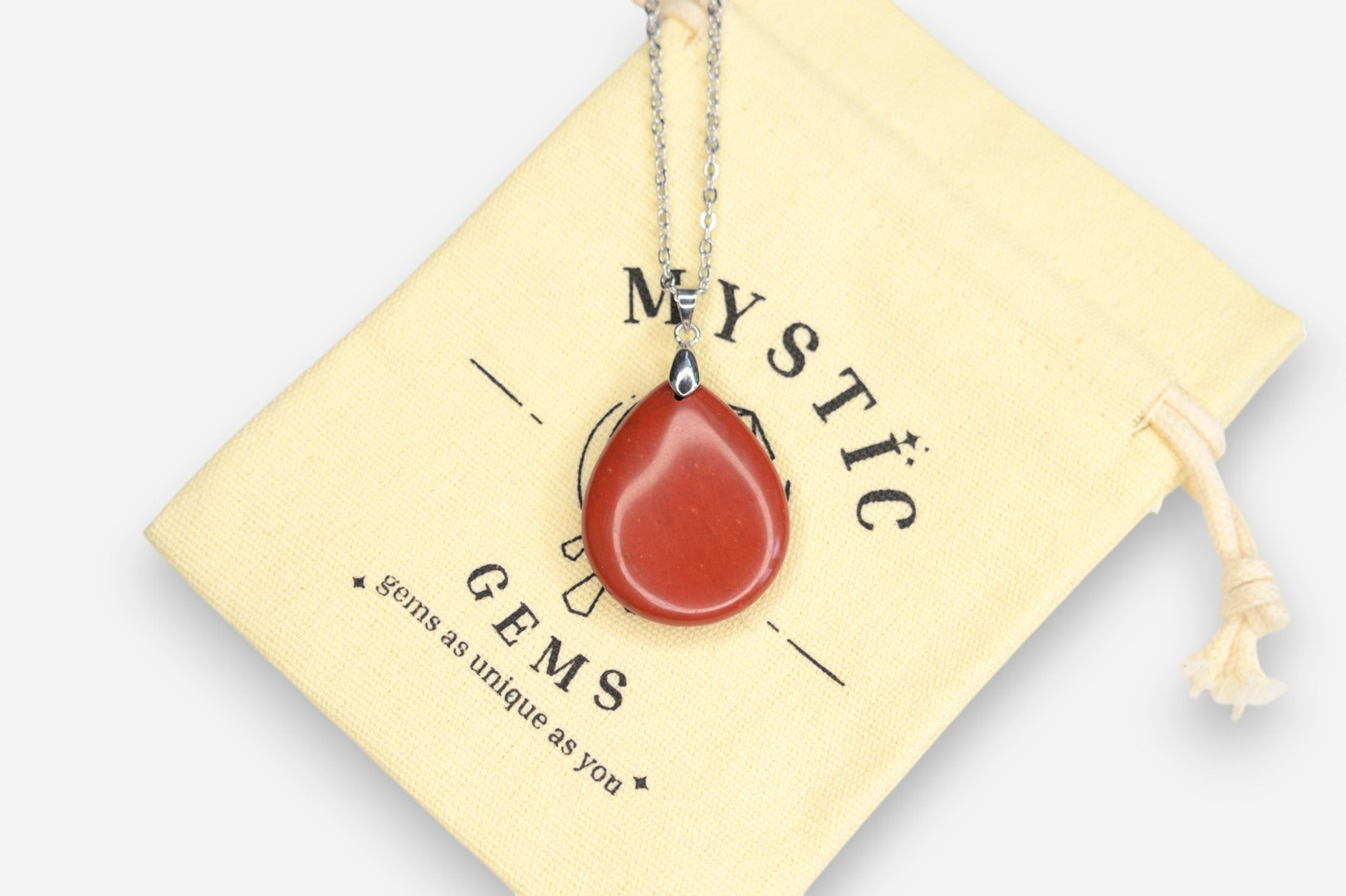 Red Jasper Tear Natural Gemstone Pendant Necklace 50cm with Pouch - Mystic Gems