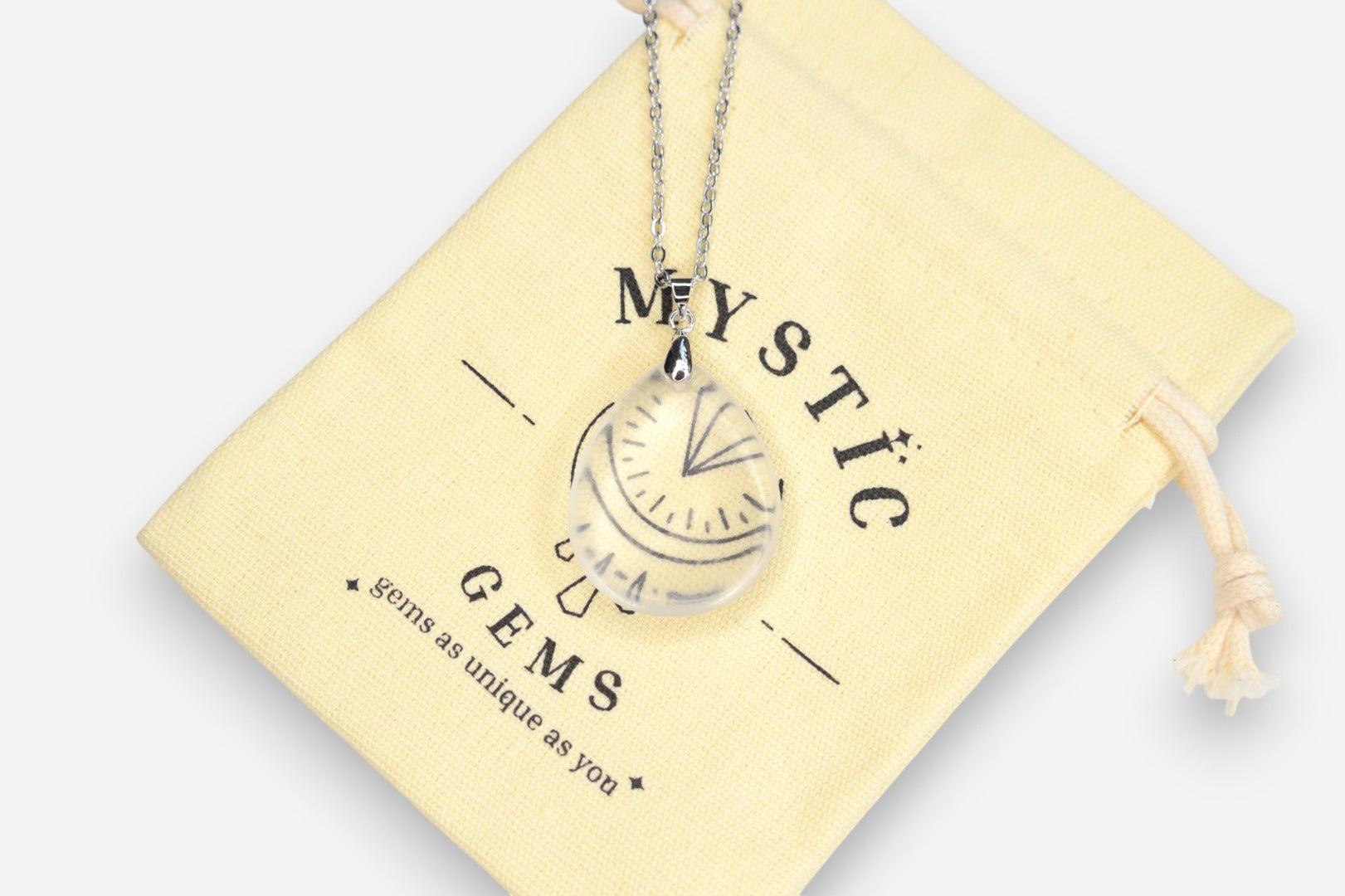 Clear Quartz Tear Natural Gemstone Pendant Necklace 50cm with Pouch - Mystic Gems