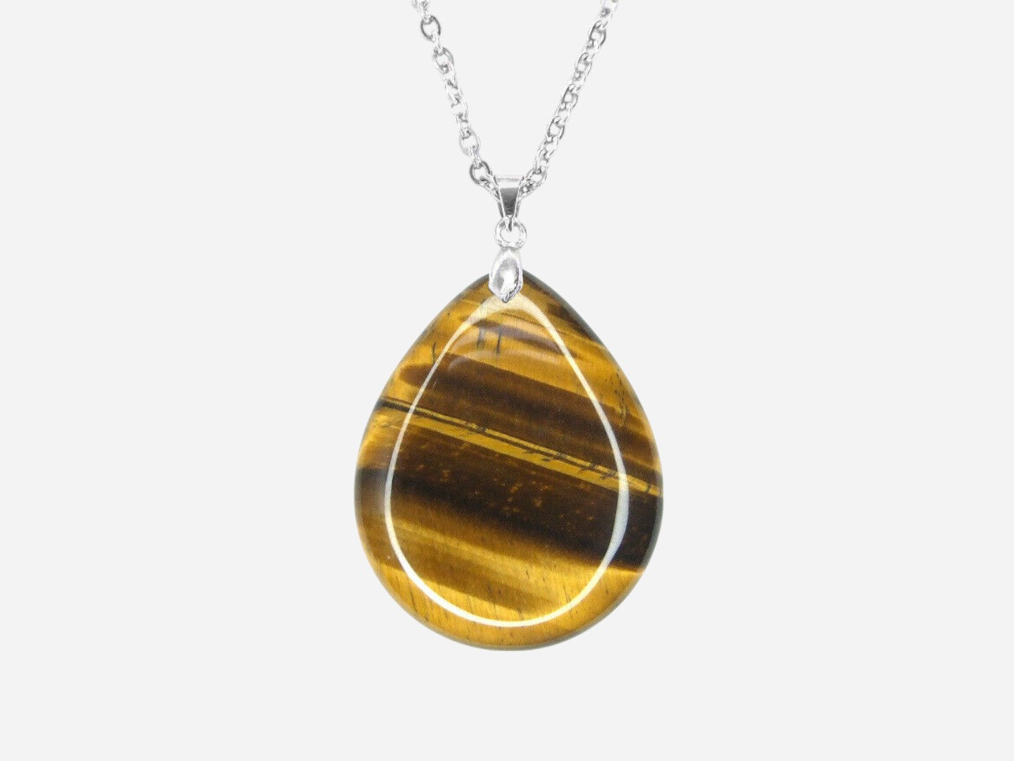 Tiger Eye Tear Natural Gemstone Pendant Necklace 50cm with Pouch - Mystic Gems