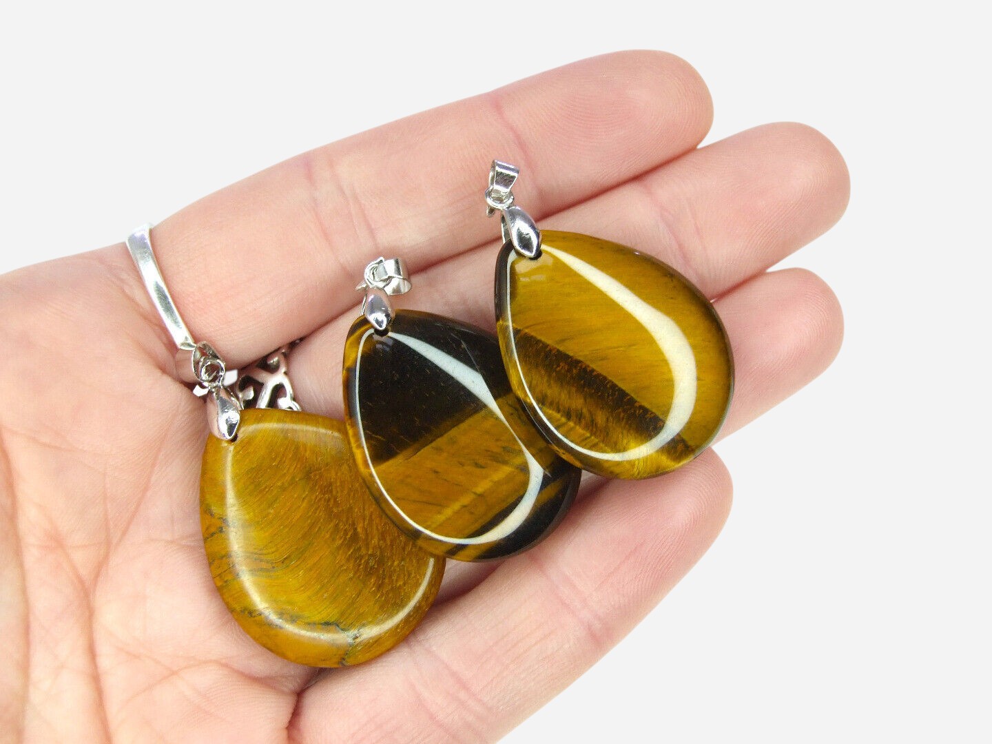 Tiger Eye Tear Natural Gemstone Pendant Necklace 50cm with Pouch - Mystic Gems