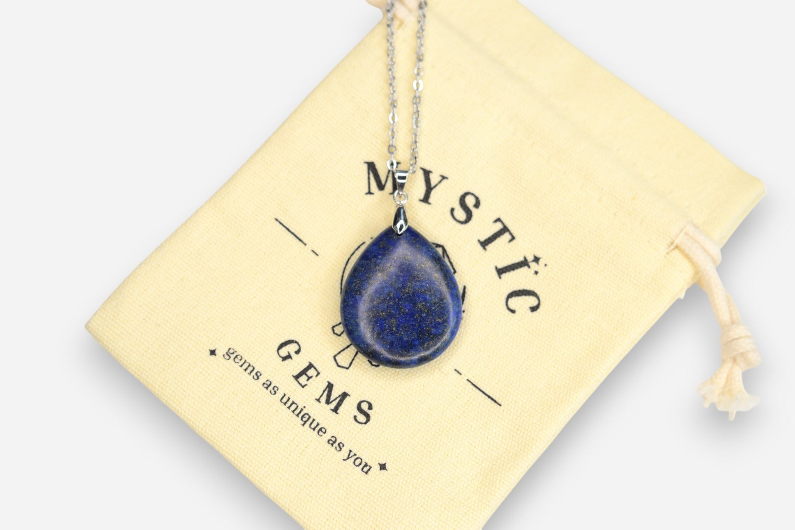 Lapis Lazuli Tear Natural Gemstone Pendant Necklace 50cm with Pouch - Mystic Gems
