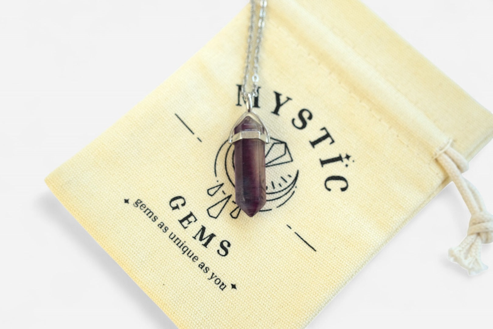 Purple Fluorite Hexagonal Natural Gemstone Pendant Necklace 50cm with Pouch - Mystic Gems