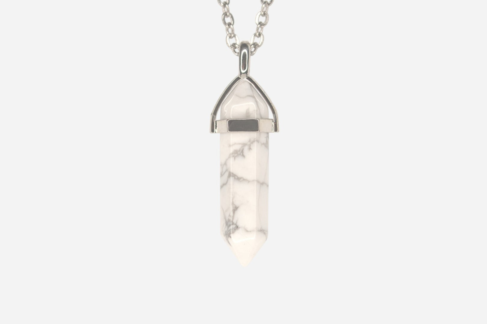 White Howlite Hexagonal Natural Gemstone Pendant Necklace 50cm with Pouch - Mystic Gems