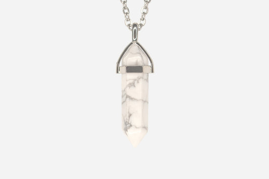 White Howlite Hexagonal Natural Gemstone Pendant Necklace 50cm with Pouch - Mystic Gems