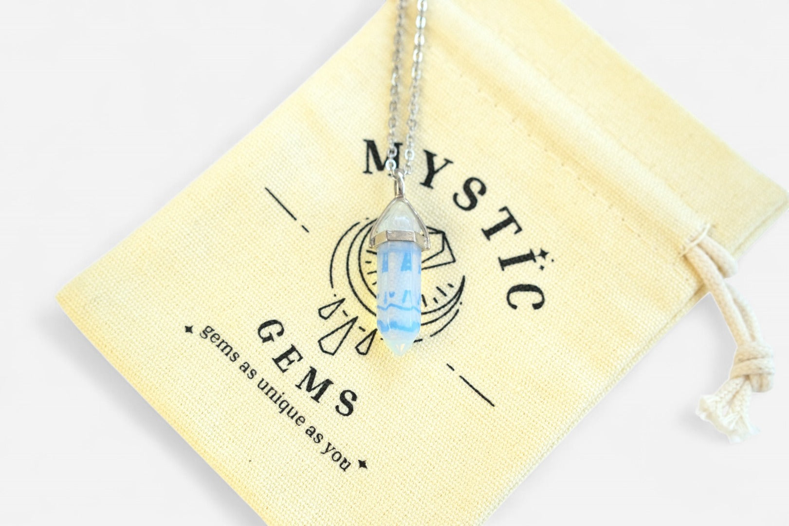 Opalite Hexagonal Manmade Gemstone Pendant Necklace 50cm with Pouch - Mystic Gems