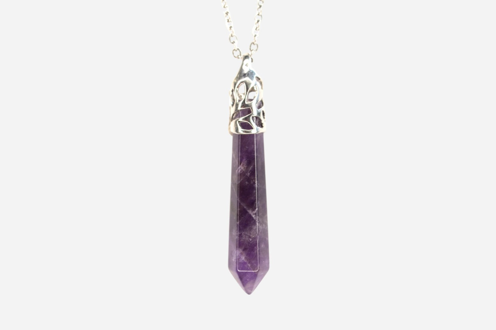 Amethyst Long Hexagonal Natural Gemstone Pendant Necklace 50cm with Pouch - Mystic Gems