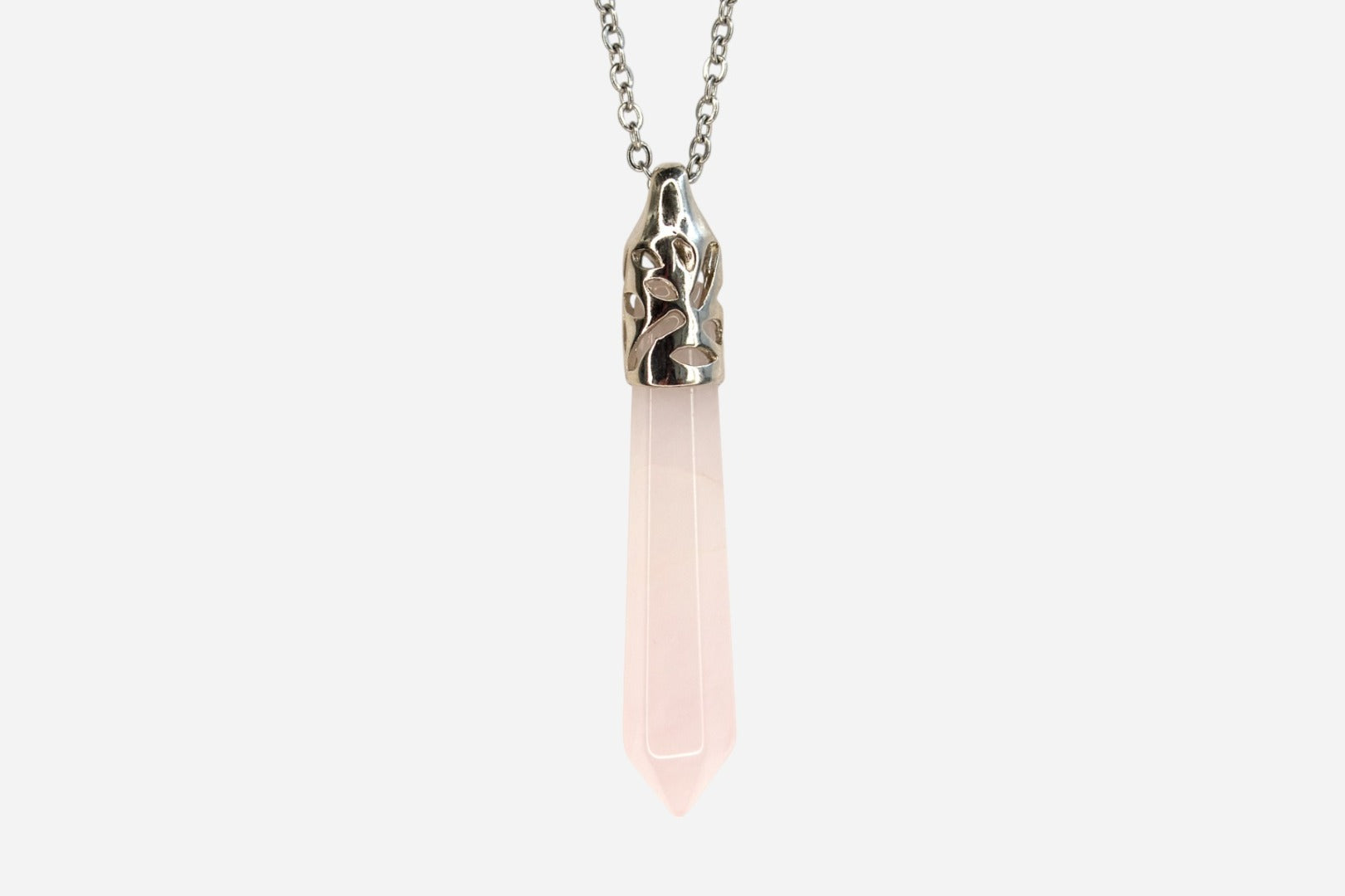 Rose Quartz Long Hexagonal Natural Gemstone Pendant Necklace 50cm with Pouch - Mystic Gems