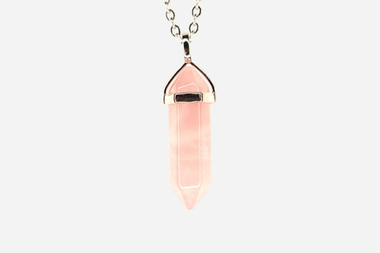 Rose Quartz Hexagonal Natural Gemstone Pendant Necklace 50cm with Pouch - Mystic Gems