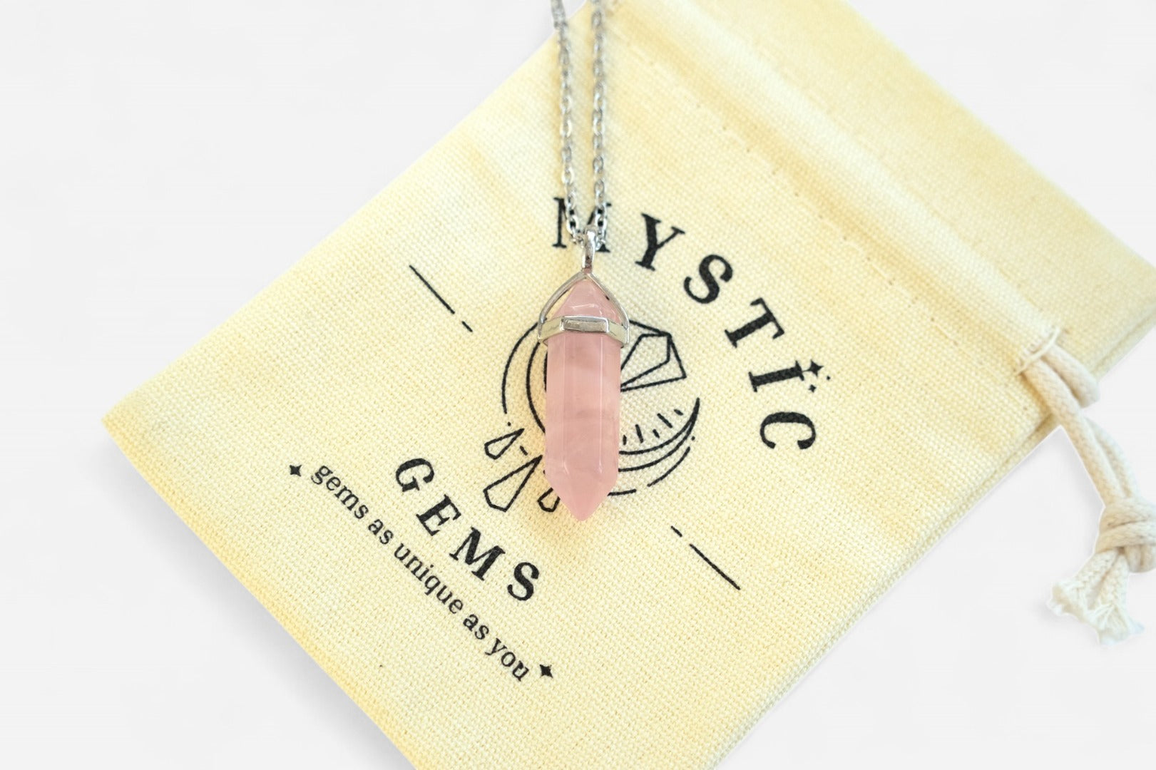 Rose Quartz Hexagonal Natural Gemstone Pendant Necklace 50cm with Pouch - Mystic Gems