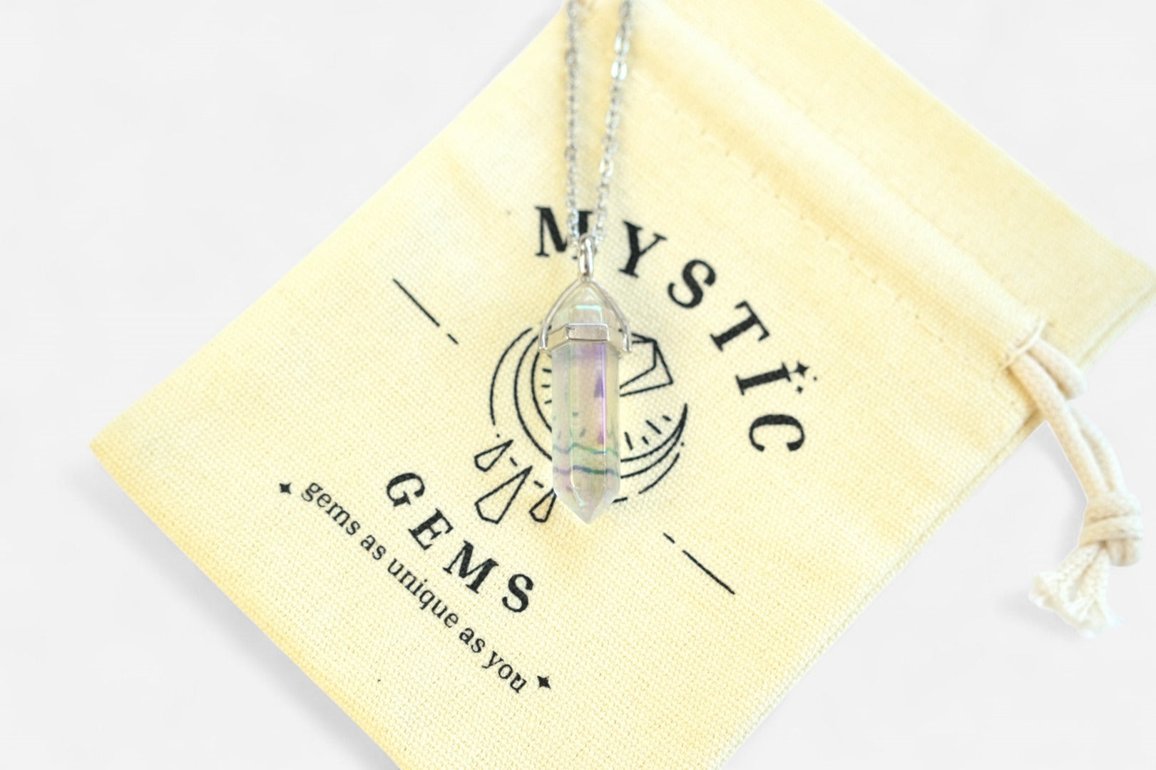 Crystal AB Hexagonal Natural Gemstone Pendant Necklace 50cm with Pouch - Mystic Gems