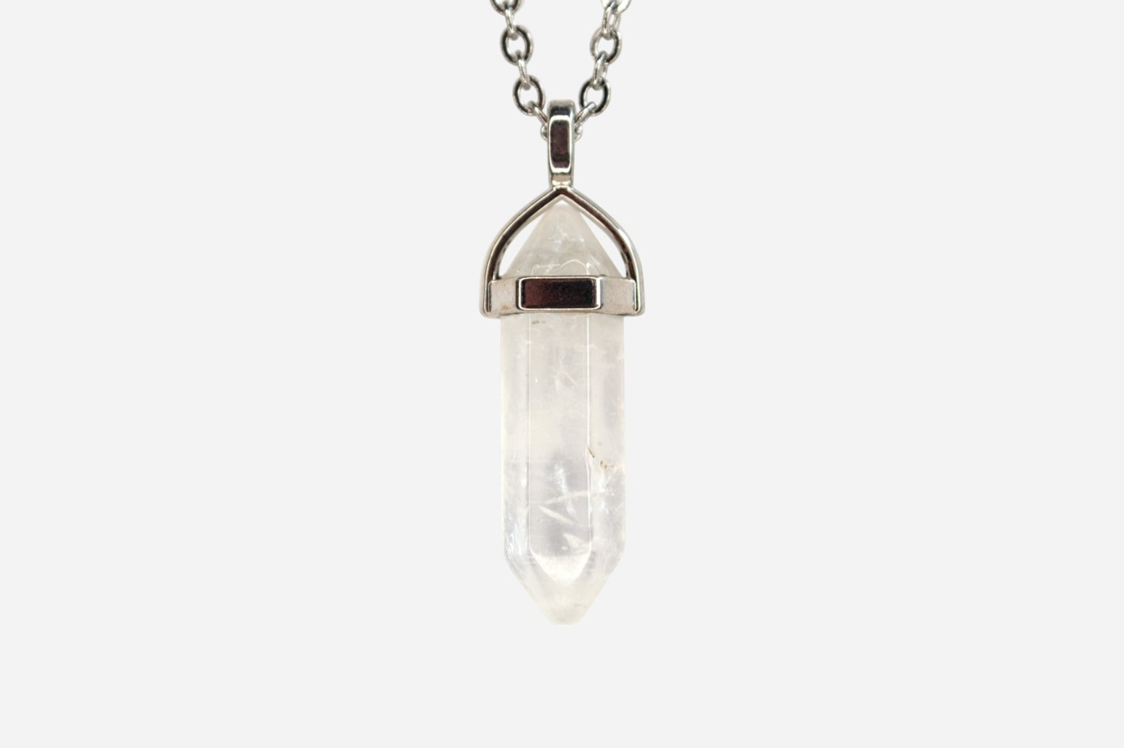 Clear Quartz Hexagonal Natural Gemstone Pendant Necklace 50cm with Pouch - Mystic Gems
