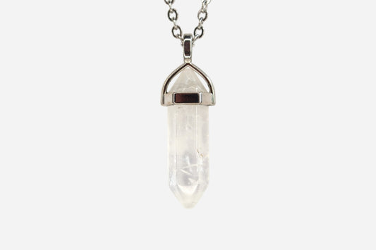 Clear Quartz Hexagonal Natural Gemstone Pendant Necklace 50cm with Pouch - Mystic Gems