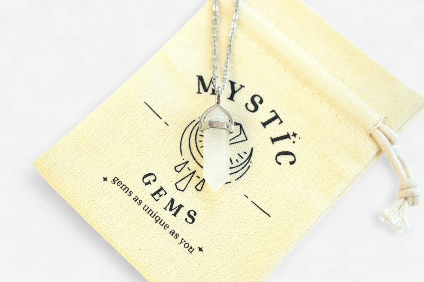 Clear Quartz Hexagonal Natural Gemstone Pendant Necklace 50cm with Pouch - Mystic Gems