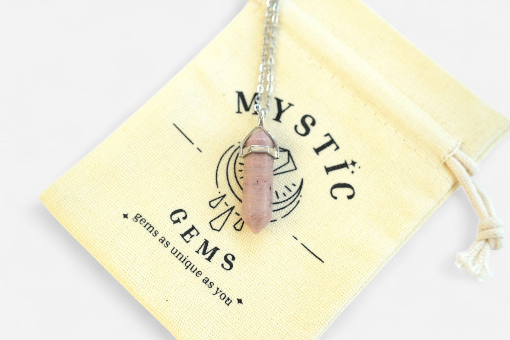 Rhodonite Hexagonal Natural Gemstone Pendant Necklace 50cm with Pouch - Mystic Gems