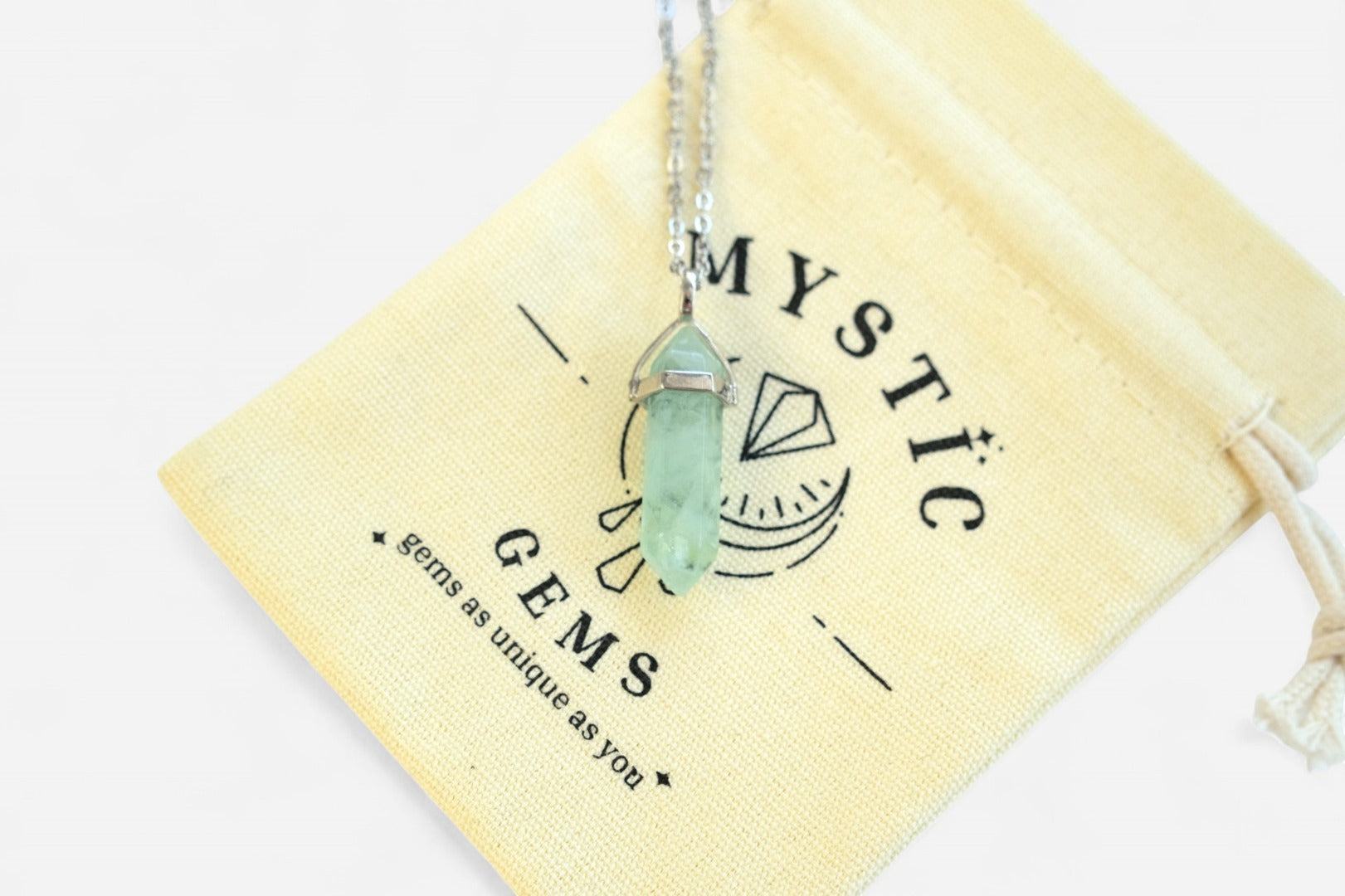 Green Fluorite Hexagonal Natural Gemstone Pendant Necklace 50cm with Pouch - Mystic Gems