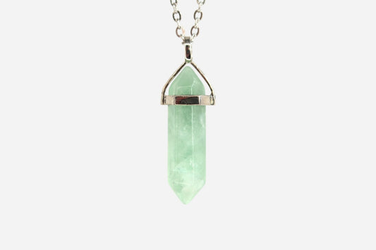 Green Fluorite Hexagonal Natural Gemstone Pendant Necklace 50cm with Pouch - Mystic Gems