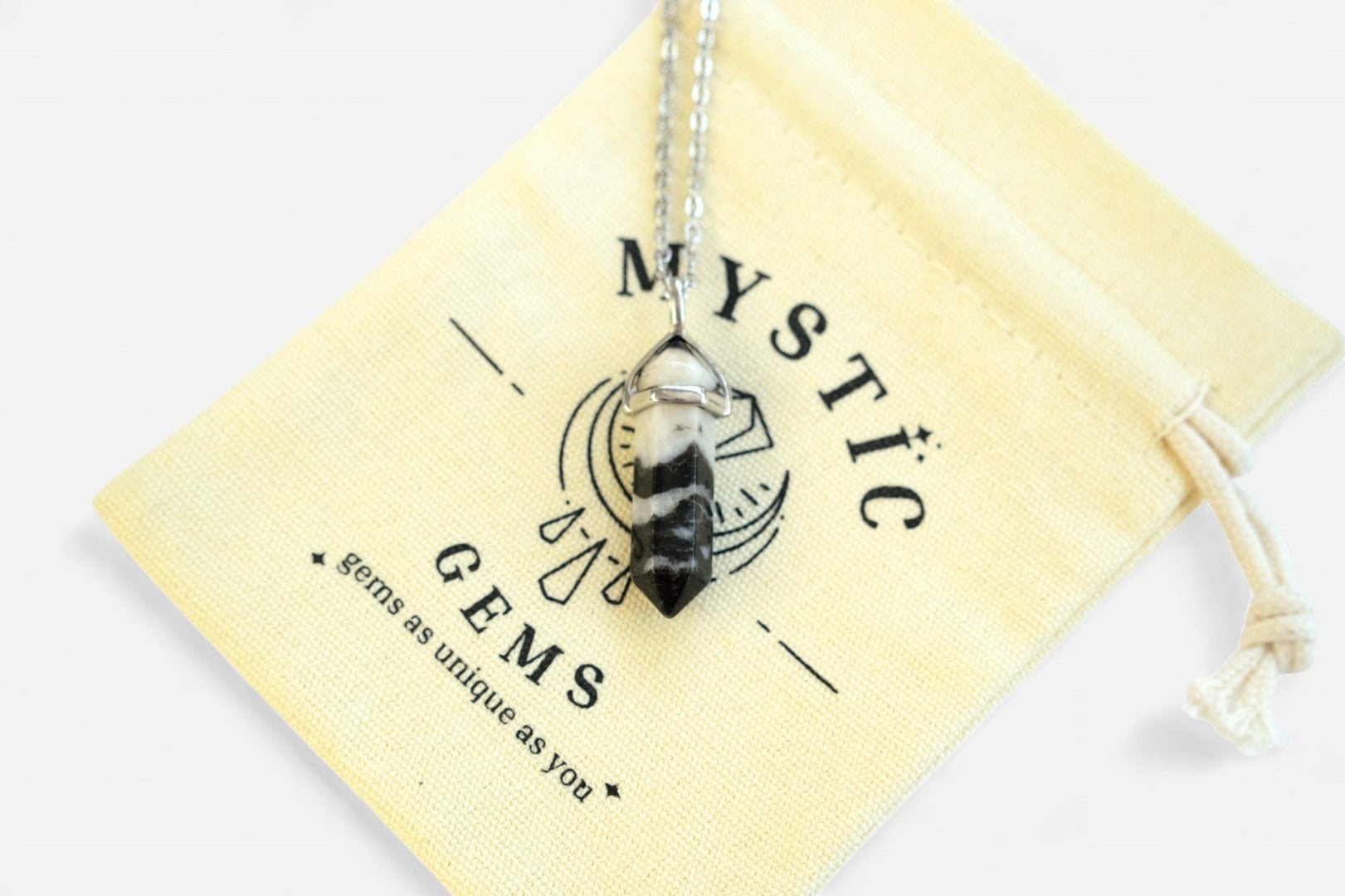 Zebra Jasper Hexagonal Natural Gemstone Pendant Necklace 50cm with Pouch - Mystic Gems