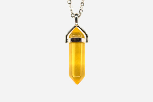 Topaz Hexagonal Glass Pendant Necklace 50cm with Pouch - Mystic Gems