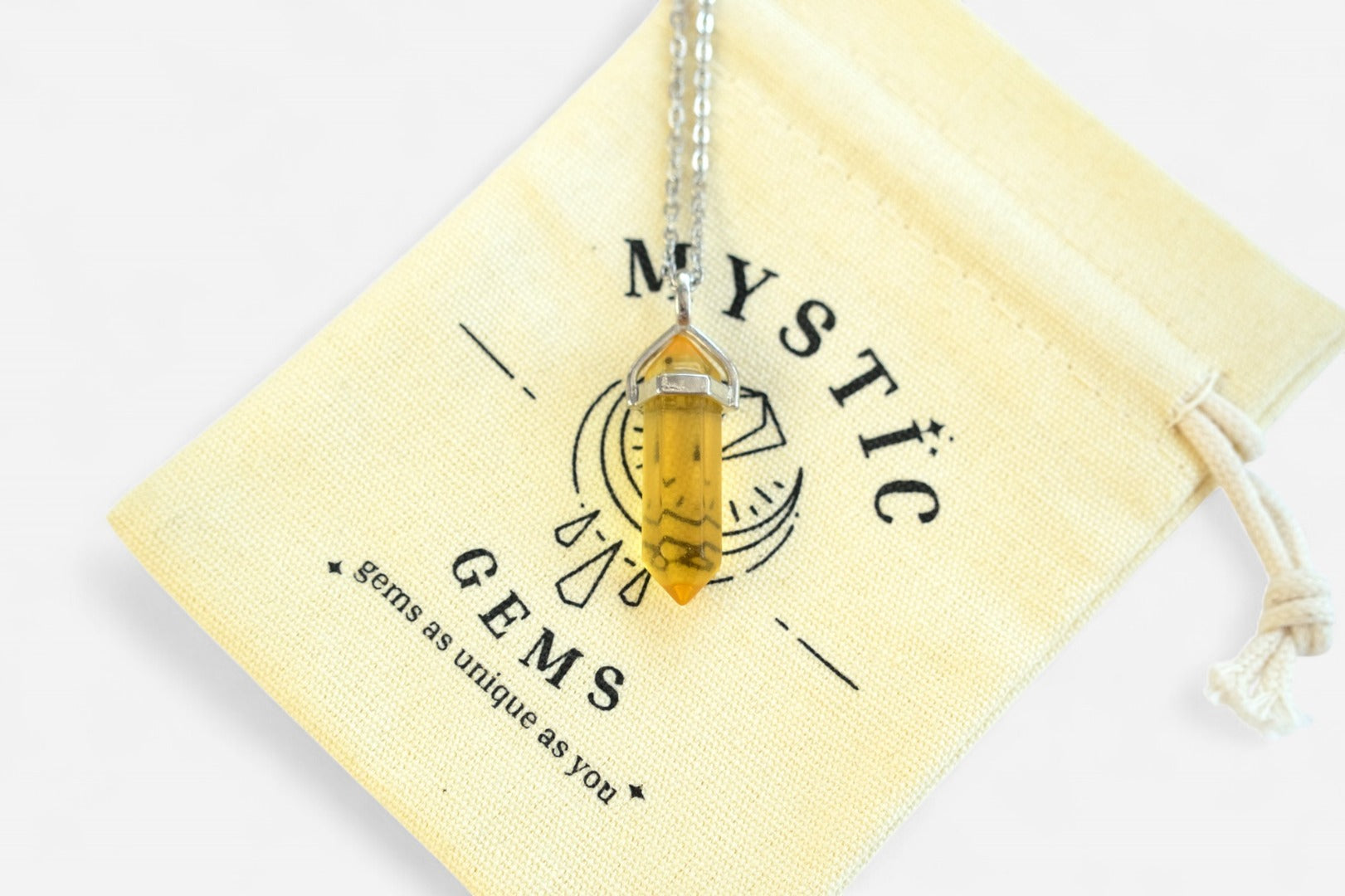 Topaz Hexagonal Glass Pendant Necklace 50cm with Pouch - Mystic Gems