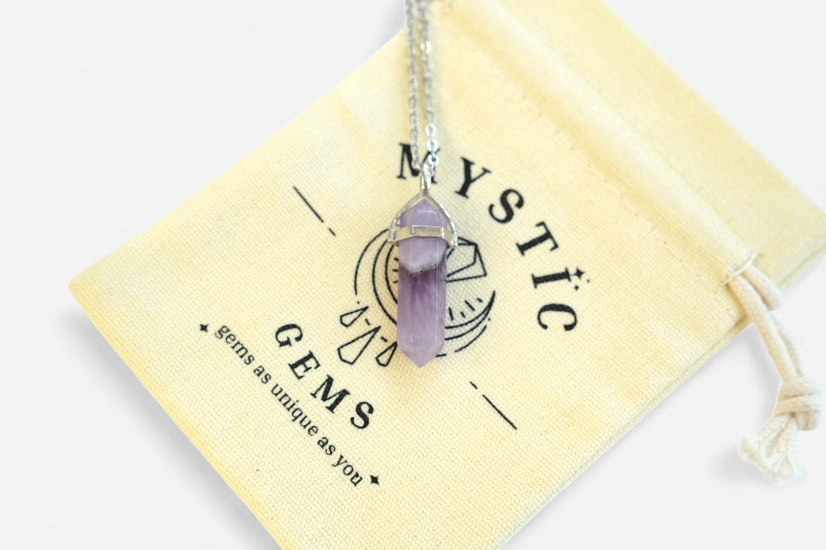 Amethyst Hexagonal Natural Gemstone Pendant Necklace 50cm with Pouch - Mystic Gems