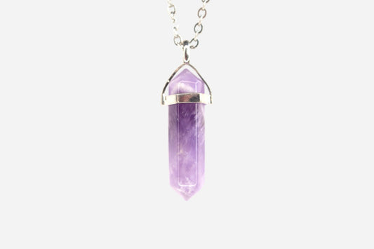Amethyst Hexagonal Natural Gemstone Pendant Necklace 50cm with Pouch - Mystic Gems