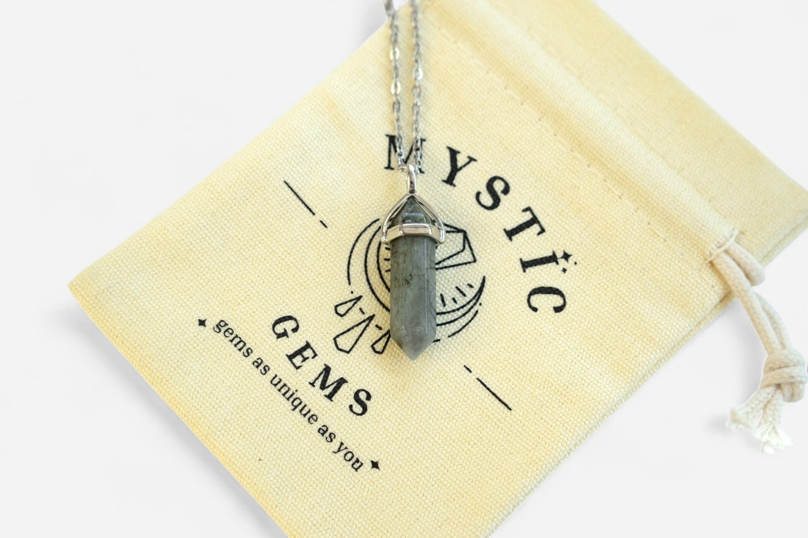 Labradorite Hexagonal Natural Gemstone Pendant Necklace 50cm with Pouch - Mystic Gems