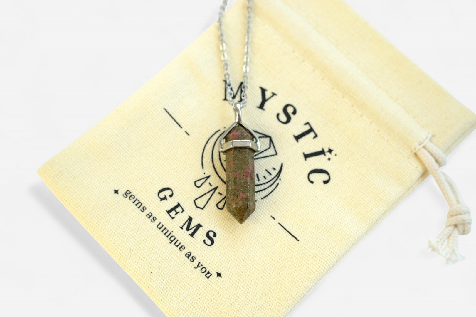 Unakite Hexagonal Natural Gemstone Pendant Necklace 50cm with Pouch - Mystic Gems