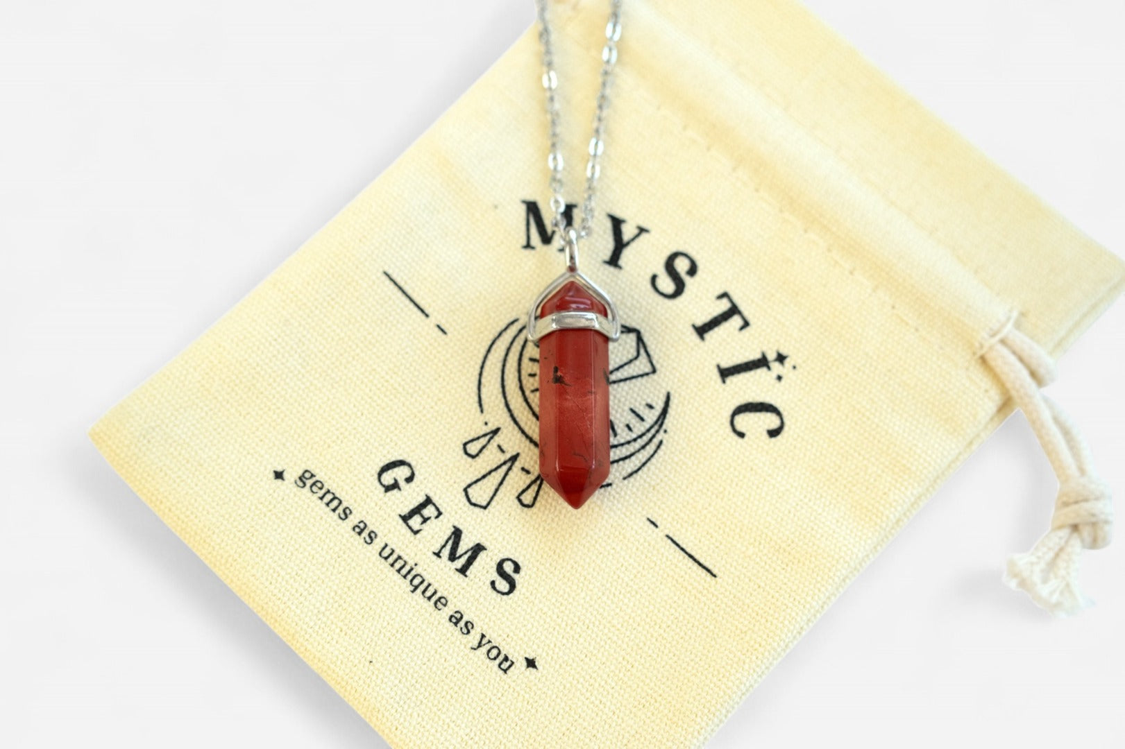 Red Jasper Hexagonal Natural Gemstone Pendant Necklace 50cm with Pouch - Mystic Gems
