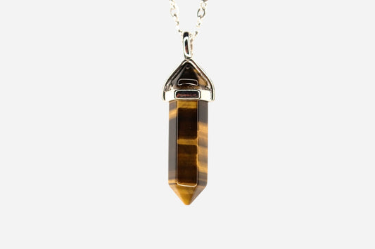 Tiger Eye Hexagonal Natural Gemstone Pendant Necklace 50cm with Pouch - Mystic Gems