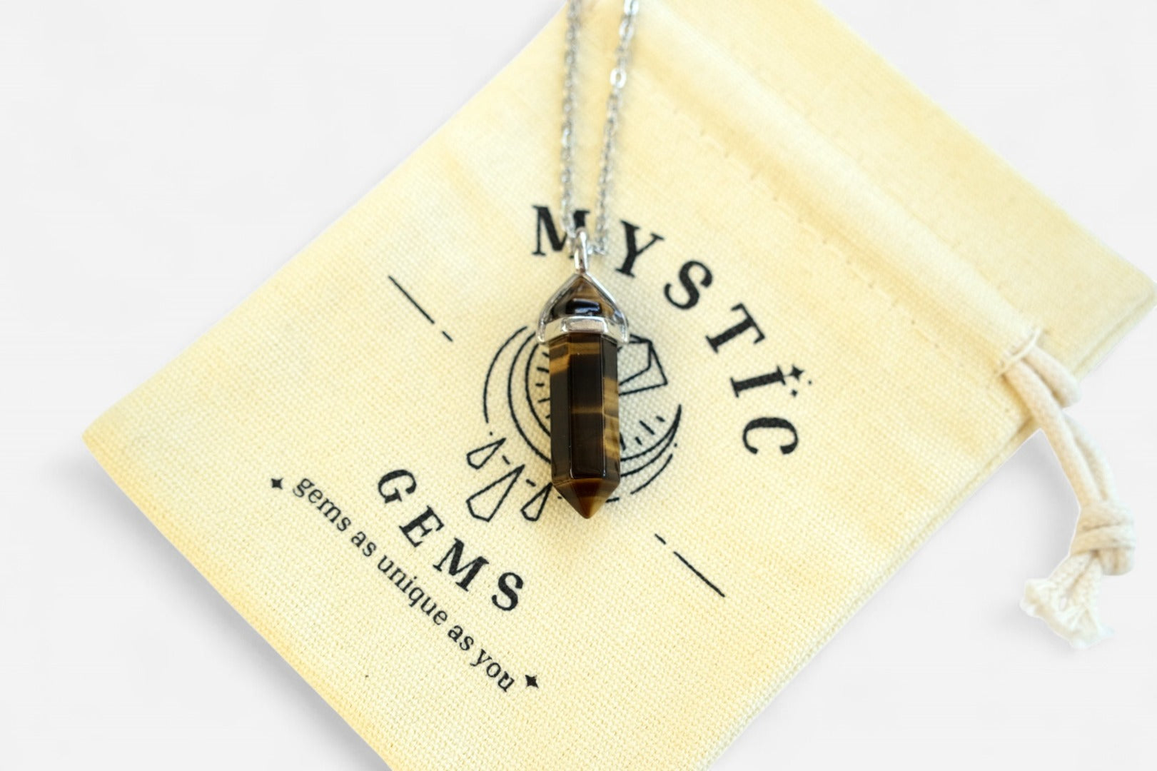 Tiger Eye Hexagonal Natural Gemstone Pendant Necklace 50cm with Pouch - Mystic Gems