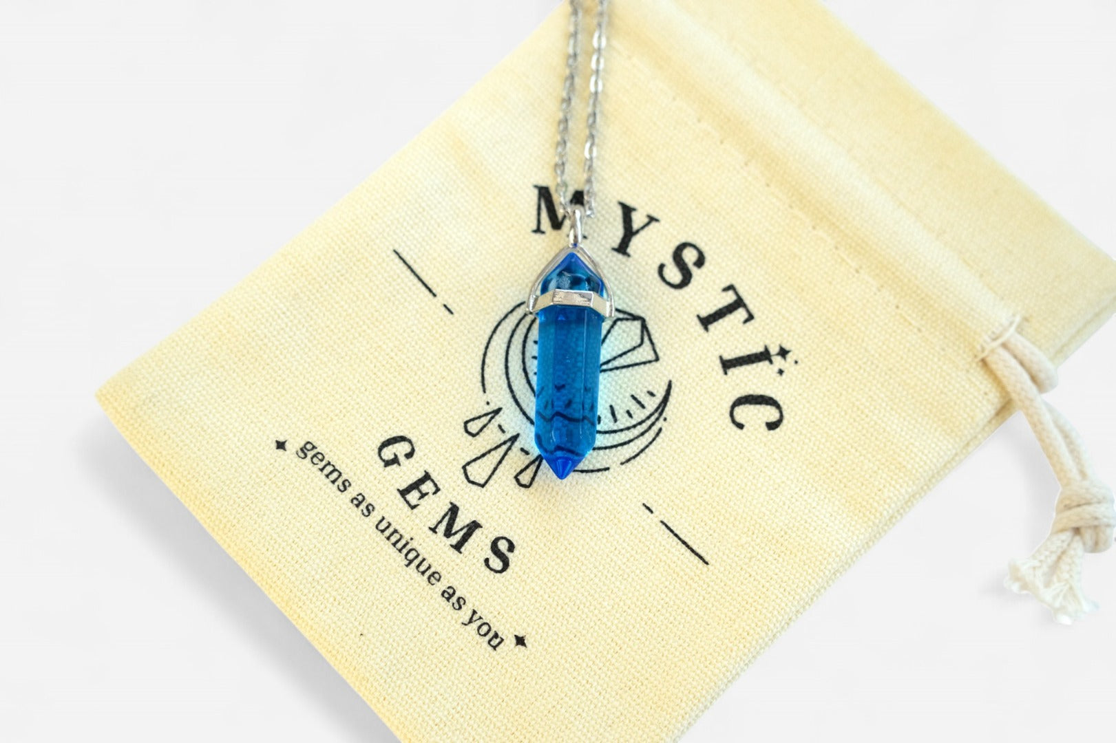 Sapphire Hexagonal Glass Pendant Necklace 50cm with Pouch - Mystic Gems