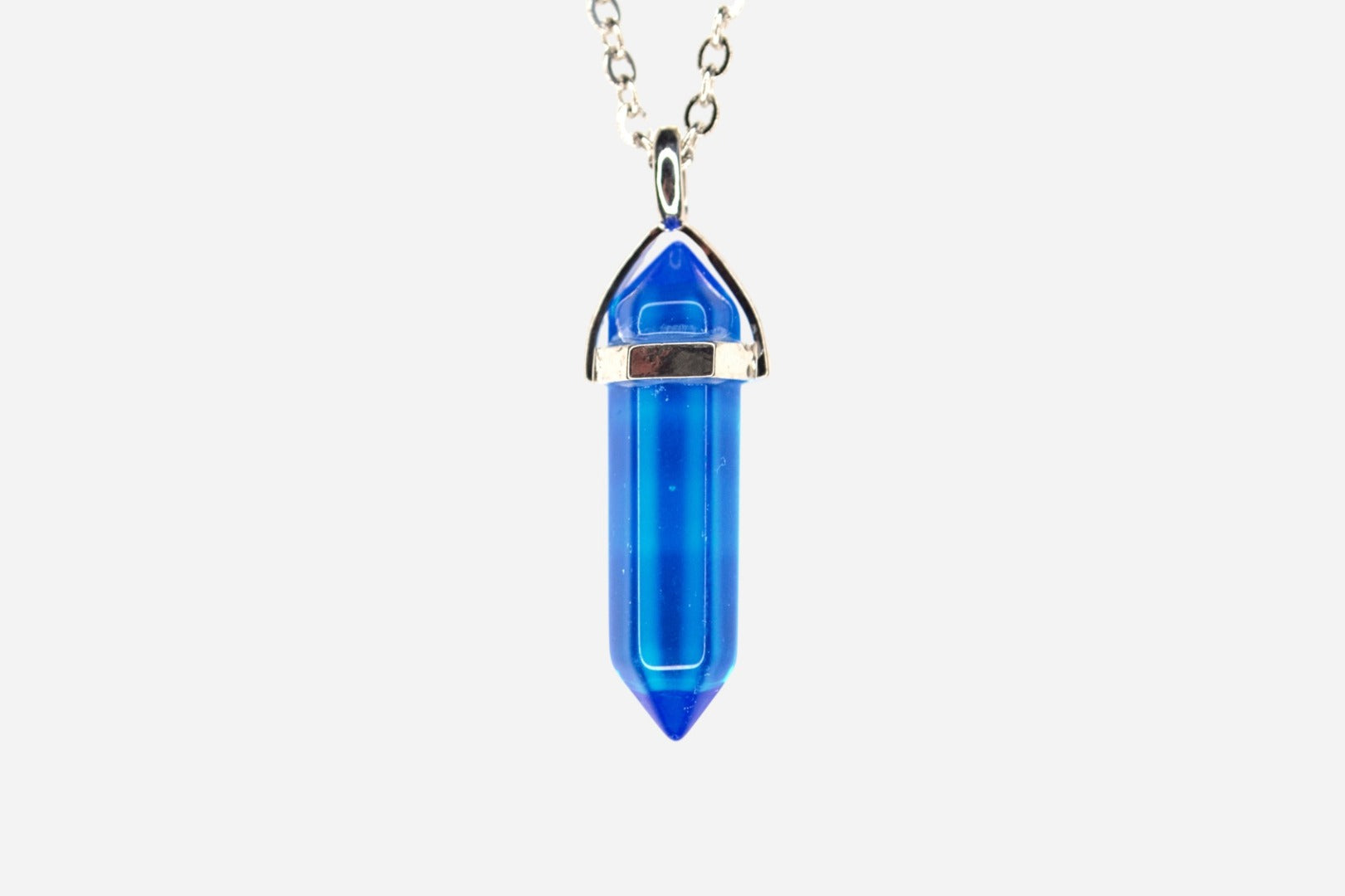 Sapphire Hexagonal Glass Pendant Necklace 50cm with Pouch - Mystic Gems