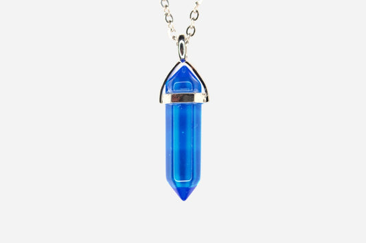 Sapphire Hexagonal Glass Pendant Necklace 50cm with Pouch - Mystic Gems
