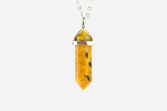 Yellow Turquoise Hexagonal Natural Gemstone Pendant Necklace 50cm with Pouch - Mystic Gems