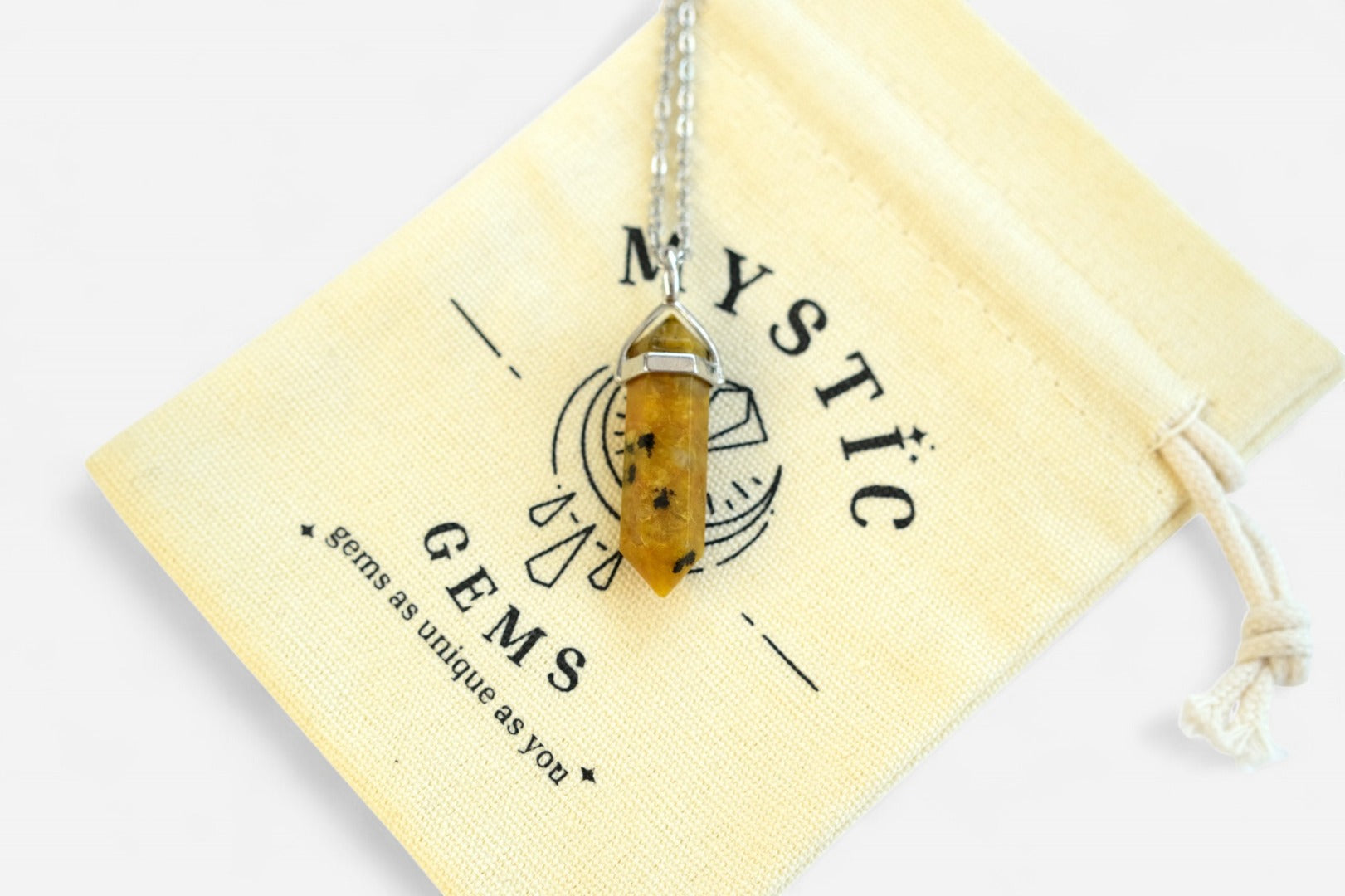 Yellow Turquoise Hexagonal Natural Gemstone Pendant Necklace 50cm with Pouch - Mystic Gems