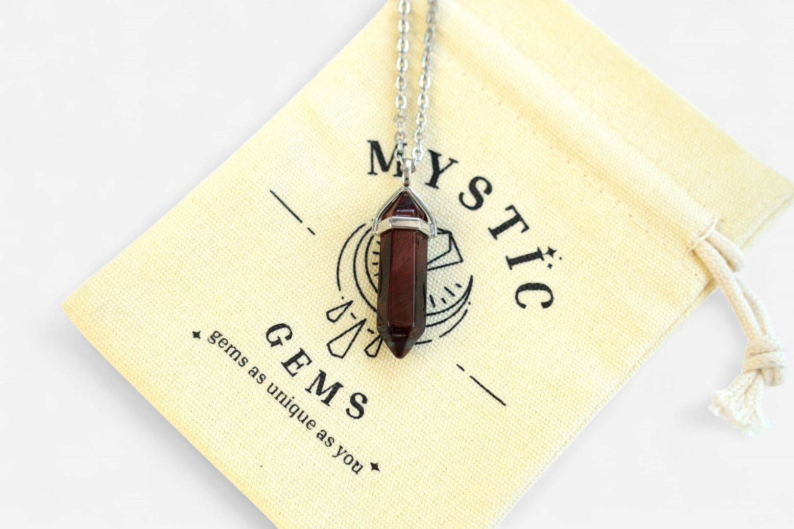 Red Tiger Eye Hexagonal Natural Gemstone Pendant Necklace 50cm with Pouch - Mystic Gems