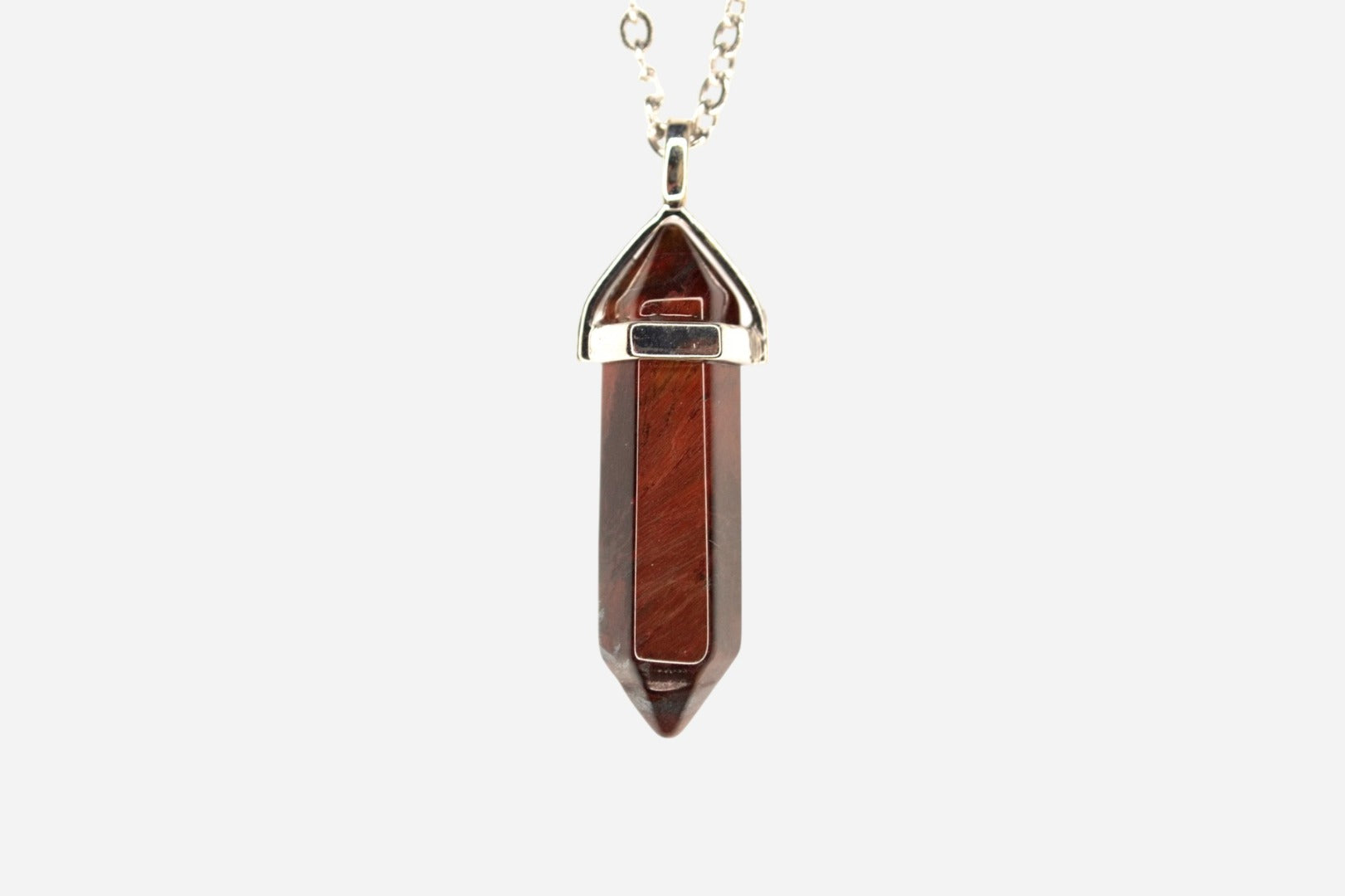 Red Tiger Eye Hexagonal Natural Gemstone Pendant Necklace 50cm with Pouch - Mystic Gems
