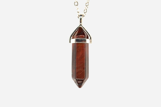 Red Tiger Eye Hexagonal Natural Gemstone Pendant Necklace 50cm with Pouch - Mystic Gems