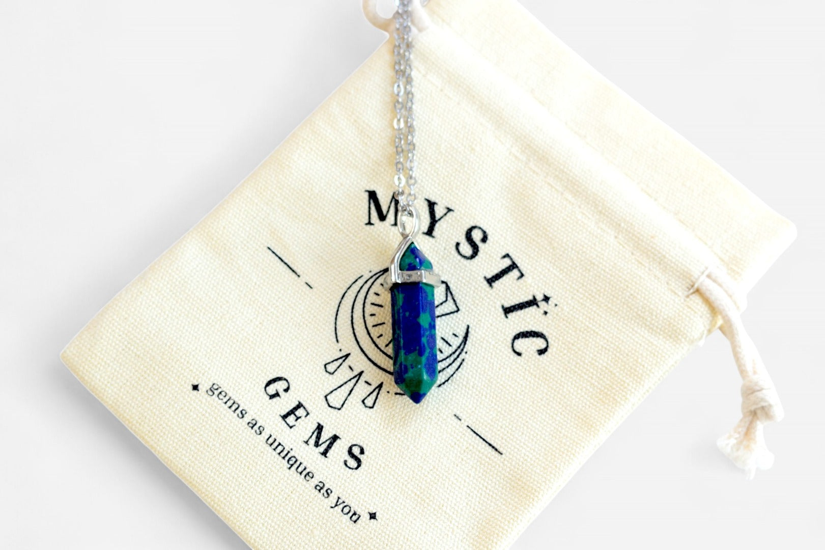 Chrysocolla Hexagonal Natural Gemstone Pendant Necklace 50cm with Pouch - Mystic Gems