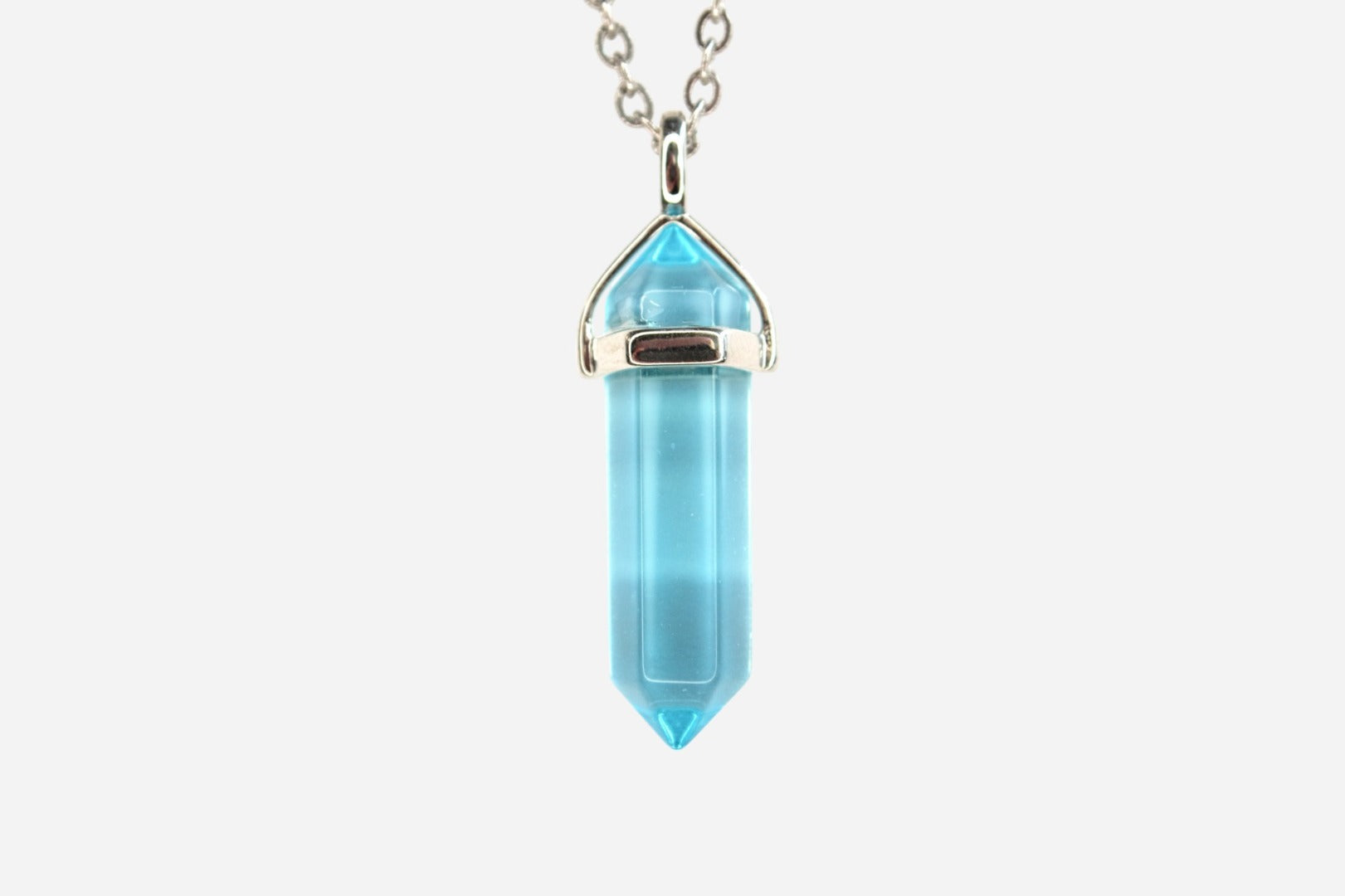 Aquamarine Hexagonal Glass Pendant Necklace 50cm with Pouch - Mystic Gems