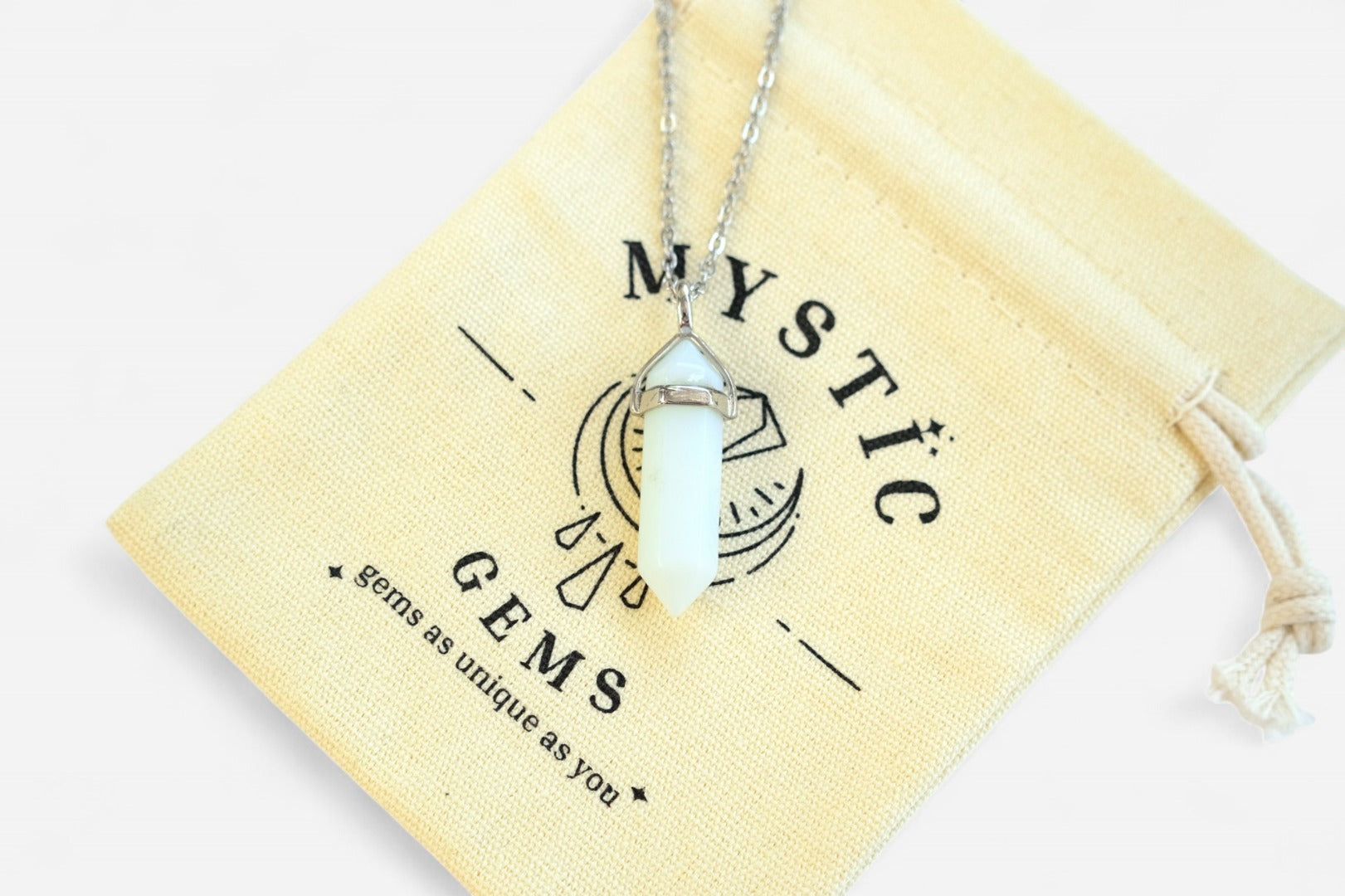 Opalite White Hexagonal Manmade Gemstone Pendant Necklace 50cm with Pouch - Mystic Gems